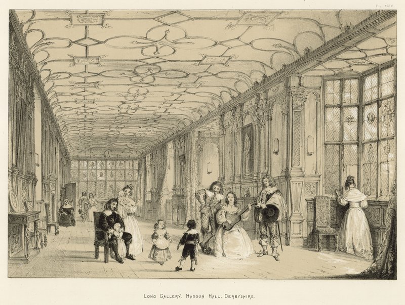 Długa Galeria, Haddon Hall, Derbyshire autorstwa Joseph Nash
