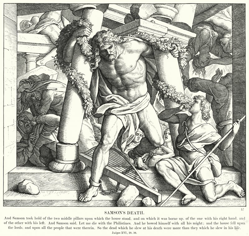 Śmierć Samsona (rycina) autorstwa Julius (after) Schnorr von Carolsfeld
