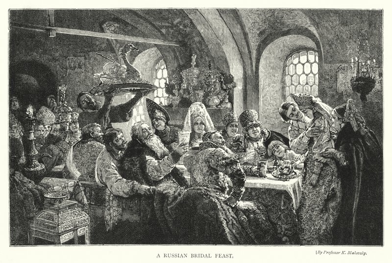 Rosyjskie wesele (rycina) autorstwa Konstantin Egorovich Makovsky