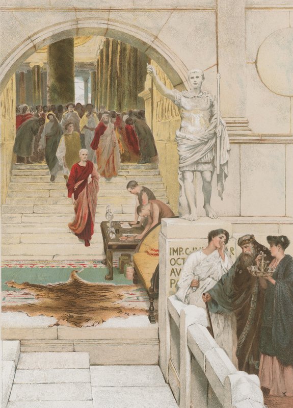Oczekiwanie na audiencję z Agryppą (chromolitho) autorstwa Lawrence Alma Tadema