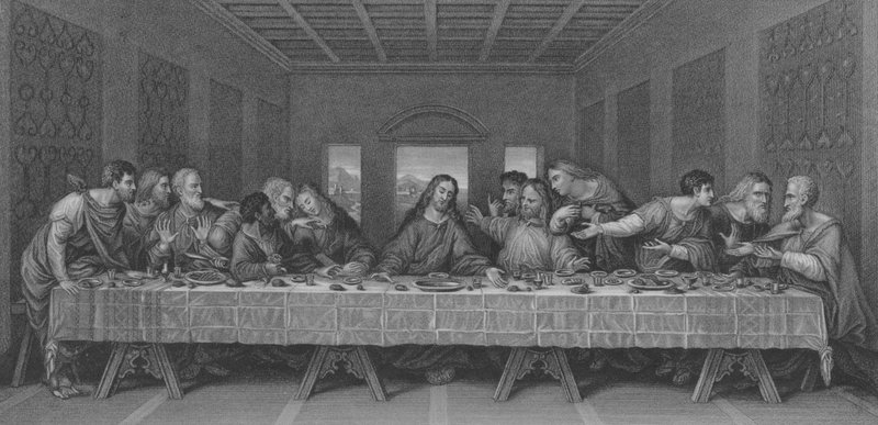 Ostatnia Wieczerza, Św. Mateusz 26, wers 17-30 autorstwa Leonardo da after Vinci