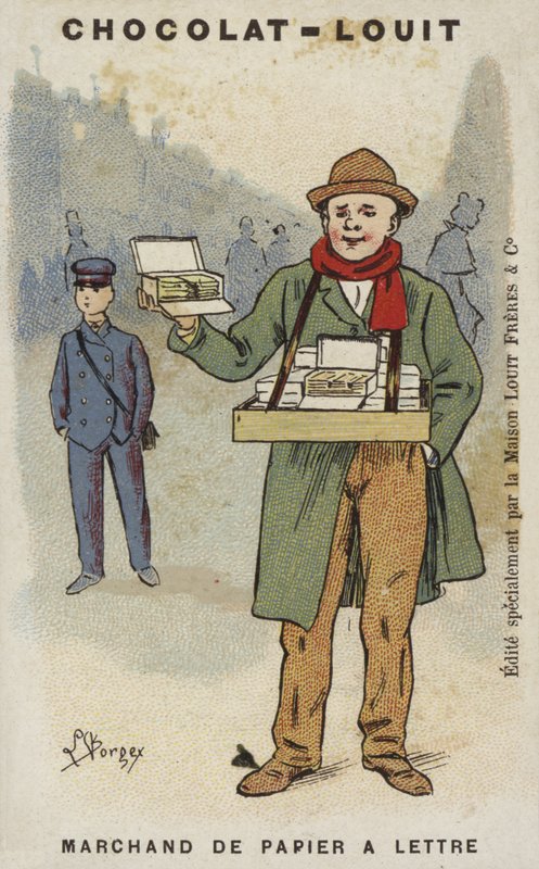 Sprzedawca papieru listowego (chromolitho) autorstwa Louis Borgex