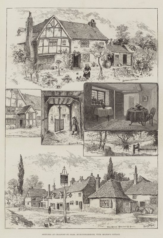 Szkice w Chalfont St Giles, Buckinghamshire, z domkiem Miltona autorstwa Louis Wain
