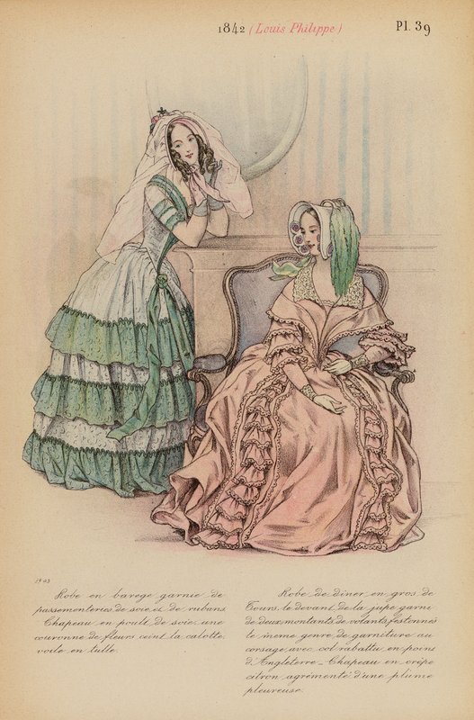 Francuska moda: 1842, Louis-Philippe (kolorowa litografia) autorstwa Louis Colas