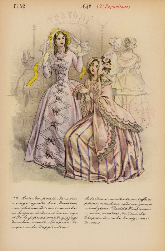 Moda francuska: 1848, 2e Republique (kolorowa litografia) autorstwa Louis Colas