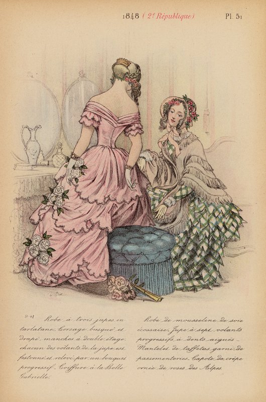 Moda francuska: 1848, 2e Republique (kolorowa litografia) autorstwa Louis Colas