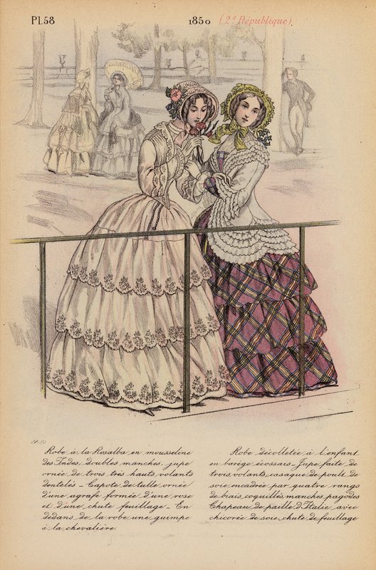 Francuska moda: 1850, 2e Republique (kolorowa litografia) autorstwa Louis Colas