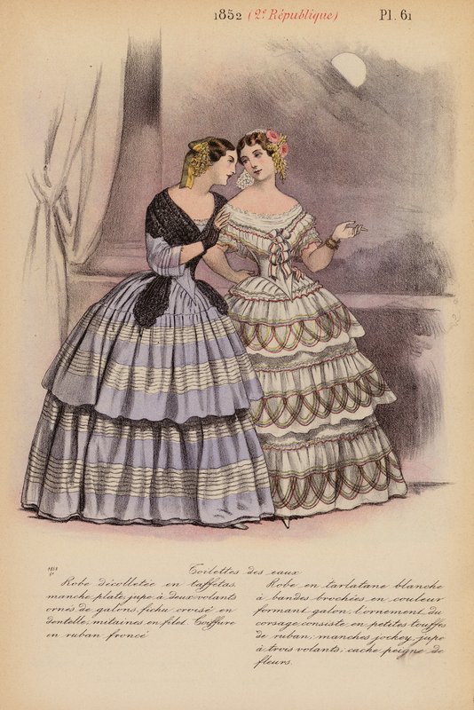 Moda francuska: 1852, 2e Republique (kolorowa litografia) autorstwa Louis Colas