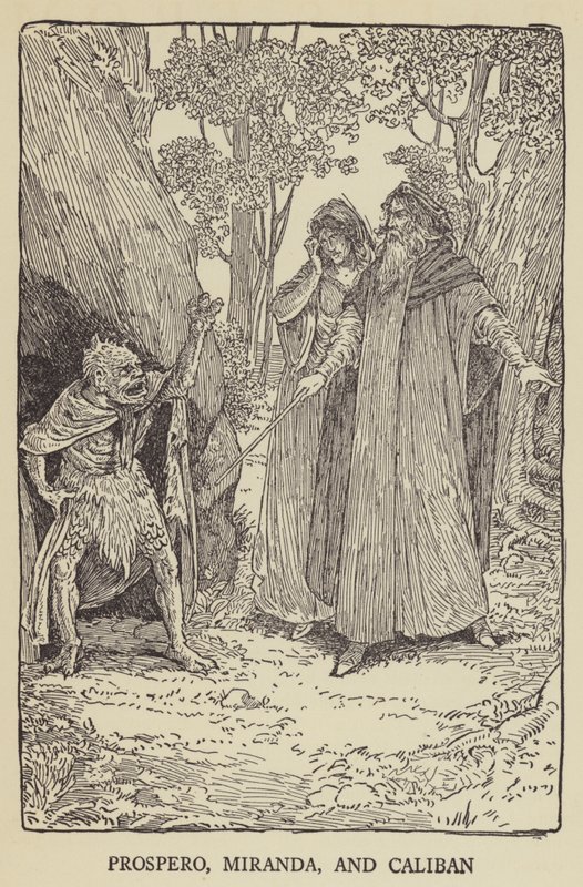 Prospero, Miranda i Kaliban autorstwa Louis John Rhead