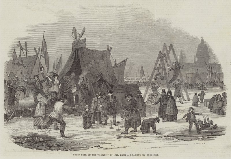 Jarmark mrozowy nad Tamizą, 1814 r. autorstwa Luke Clennell