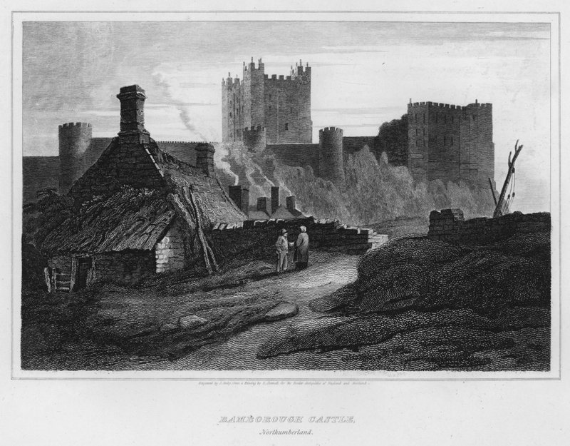Zamek Bamborough, Northumberland (grawerowanie) autorstwa Luke (after) Clennell