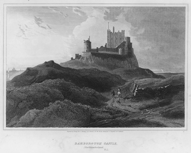 Zamek Bamborough, Northumberland (rycina) autorstwa Luke (after) Clennell