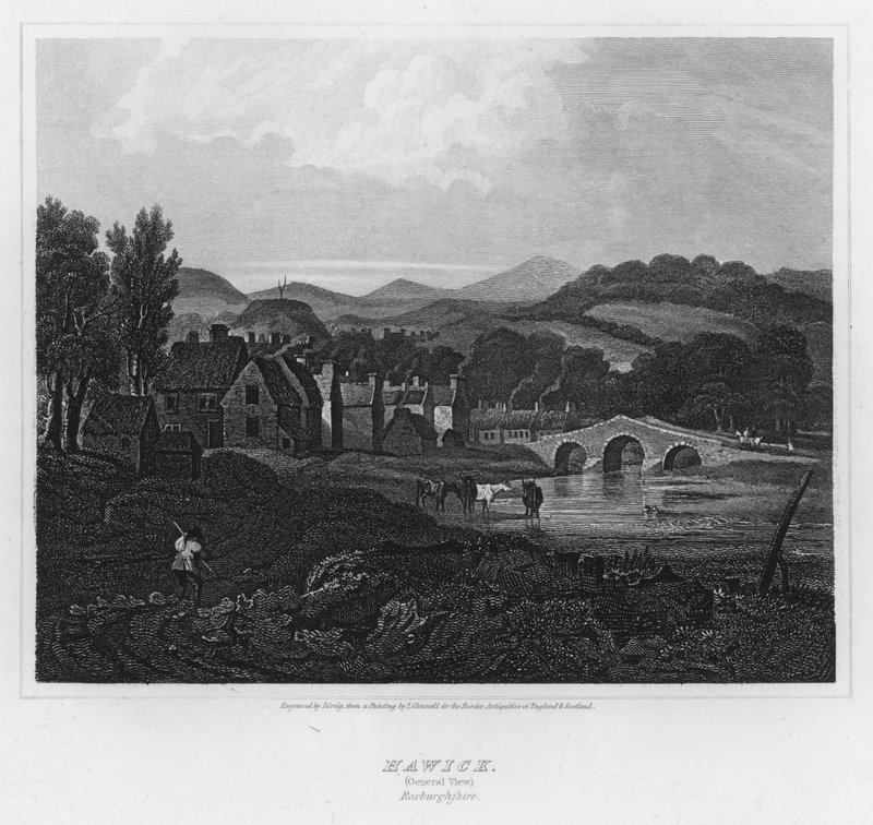 Hawick, Widok ogólny, Roxburghshire (grawerowanie) autorstwa Luke (after) Clennell
