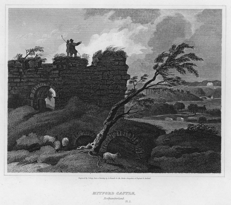Zamek Mitford, Northumberland (rycina) autorstwa Luke (after) Clennell