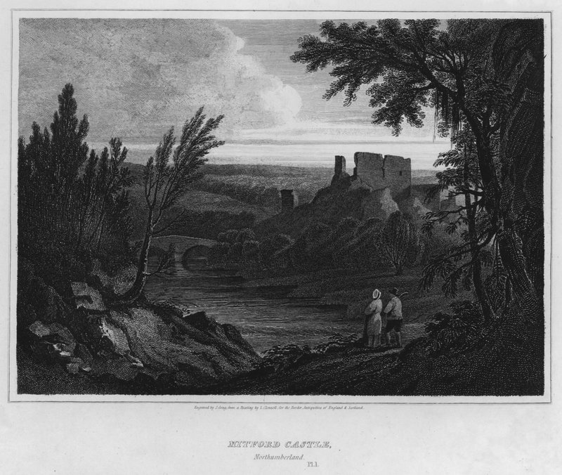 Zamek Mitford, Northumberland (rycina) autorstwa Luke (after) Clennell