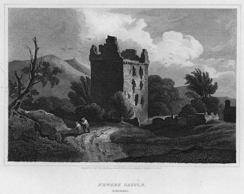 Zamek Newark, Selkirkshire (rycina) autorstwa Luke (after) Clennell