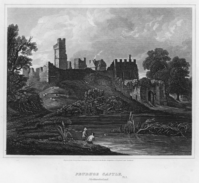 Zamek Prudhoe, Northumberland (grafika) autorstwa Luke (after) Clennell
