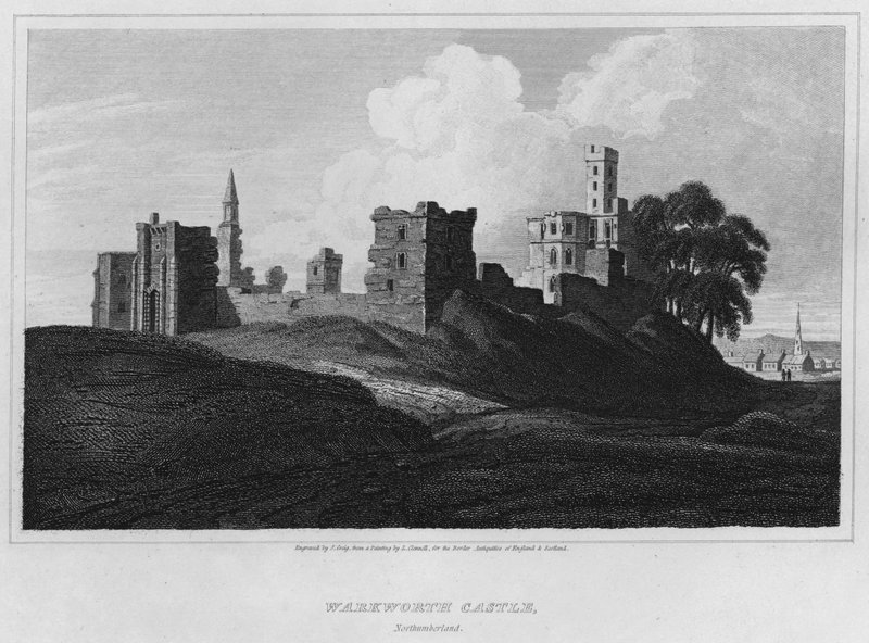 Zamek Warkworth, Northumberland (grawerowanie) autorstwa Luke (after) Clennell