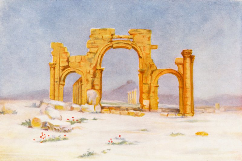 Łuk triumfalny, Palmyra (kolorowa litografia) autorstwa Margaret Thomas