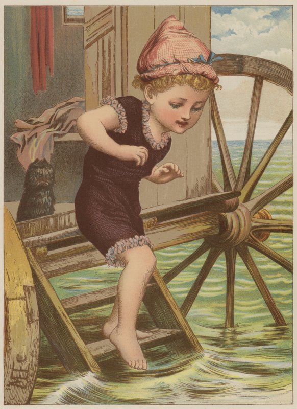 Dziewczyna ma zamiar pływać (chromolitho) autorstwa Mary Ellen Edwards