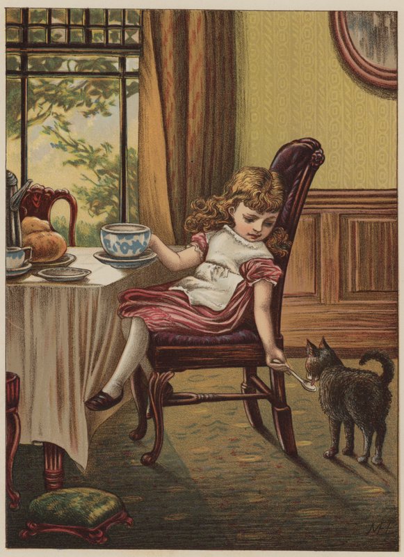 Dziewczyna z czarnym kotem (chromolitho) autorstwa Mary Ellen Edwards