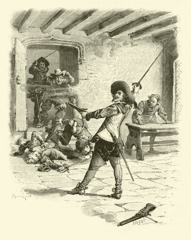 Ilustracja do Trzech Muszkieterów (rycina) autorstwa Maurice Leloir
