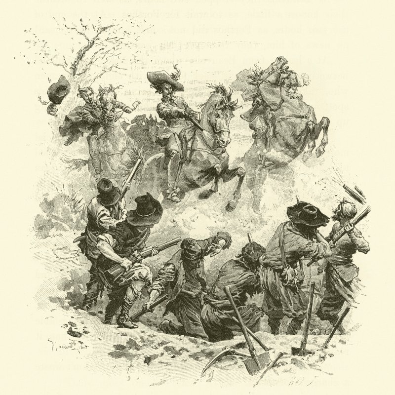 Ilustracja do Trzech Muszkieterów (rycina) autorstwa Maurice Leloir