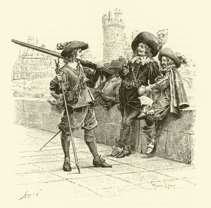 Ilustracja do Trzech Muszkieterów (rycina) autorstwa Maurice Leloir