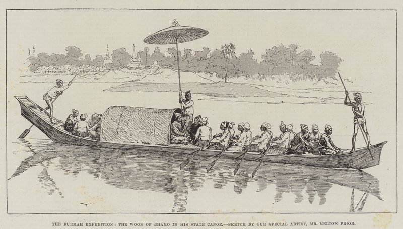Wyprawa Birma, Woon of Bhamo w jego State Canoe autorstwa Melton Prior