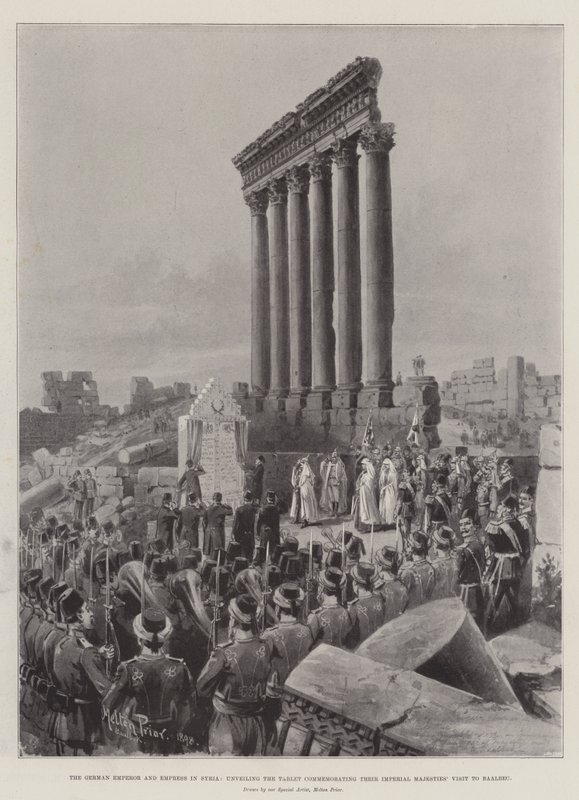 Cesarz i Cesarzowa Niemiec w Syrii, odsłonięcie tablicy upamiętniającej wizytę Ich Cesarskich Mości w Baalbec autorstwa Melton Prior