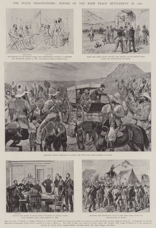 Negocjacje pokojowe, sceny ugody burskiej w 1881 r. autorstwa Melton Prior