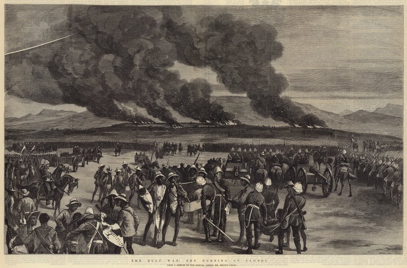 Wojna zuluska, spalenie Ulundi autorstwa Melton Prior