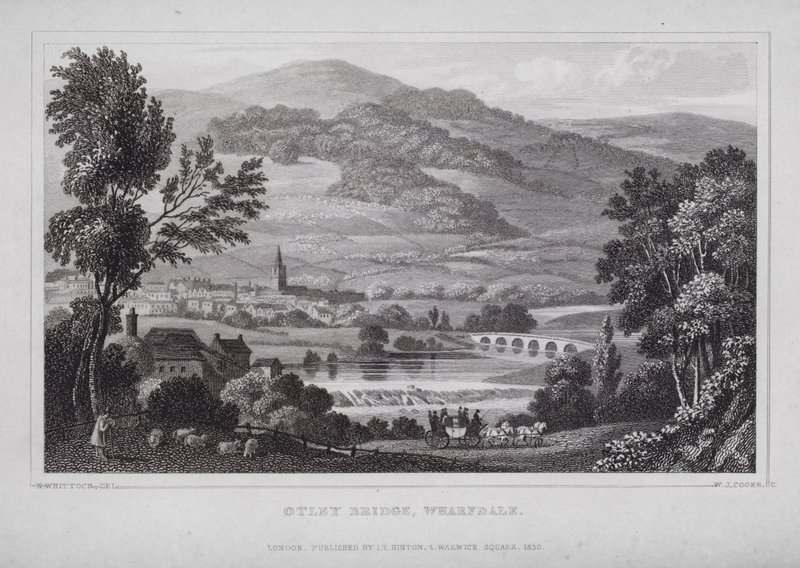 Otley Bridge, Wharfdale (grawerowanie) autorstwa Nathaniel (after) Whittock