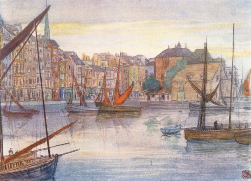 Quai Sainte Catherine, Honfleur (litografia kolorowa) autorstwa Nico Jungmann