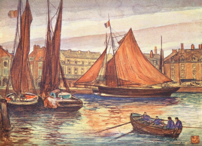 Nabrzeże, Dieppe (kolorowa litografia) autorstwa Nico Jungmann