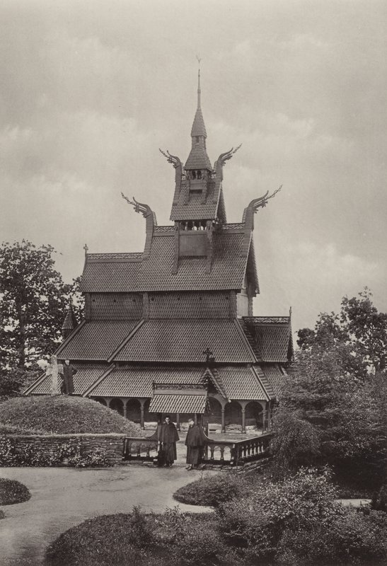 Fantoft, Stave-Church, Bergen (zdjęcie czarno-białe) autorstwa Norwegian Photographer
