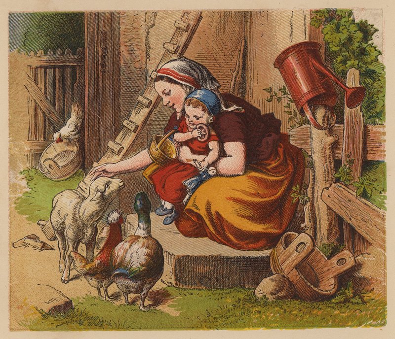 Zwierzęta matki (kolorowa litografia) autorstwa Oskar Pletsch