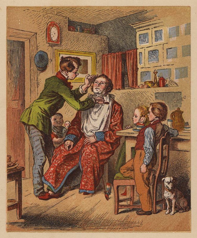 Fryzjer (kolorowa litografia) autorstwa Oskar Pletsch