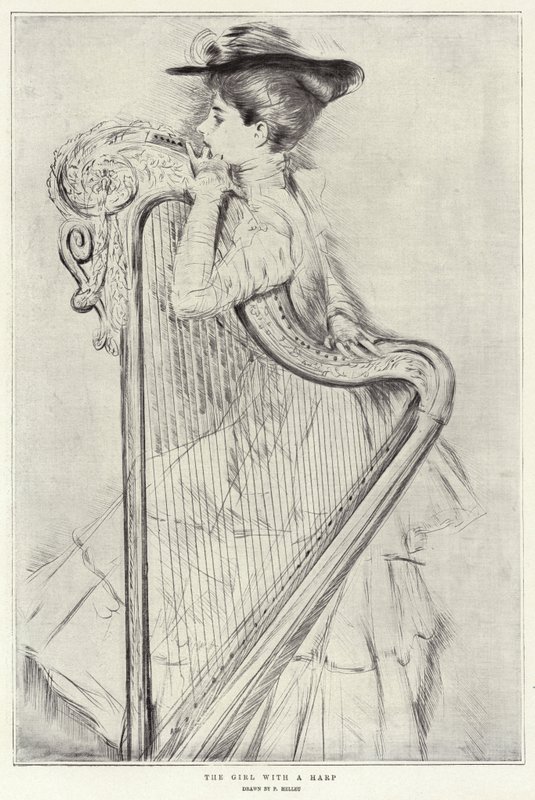 Dziewczyna z harfą autorstwa Paul Cesar Helleu