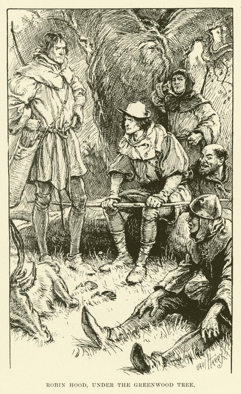 Robin Hood, pod Greenwood Tree (rycina) autorstwa Paul Hardy
