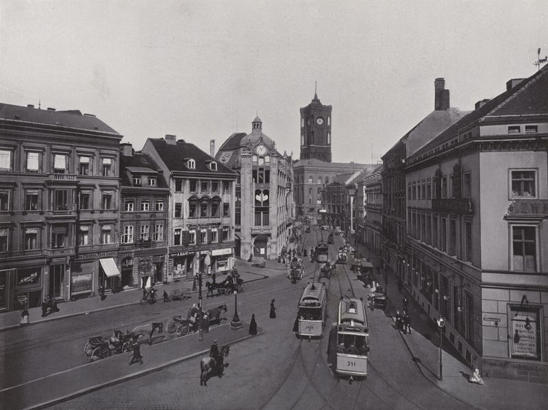 Molkenmarkt, Spandauer Strasse i ratusz (zdjęcie czarno-białe) autorstwa Photographer German
