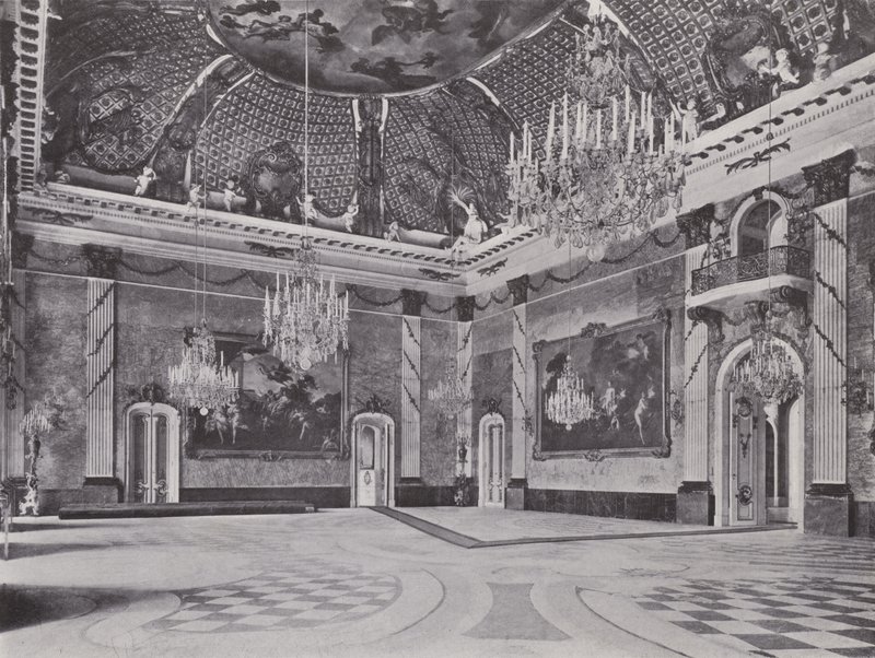 Poczdam, Neues Palais, Sala Marmurowa (zdjęcie czarno-białe) autorstwa Photographer German