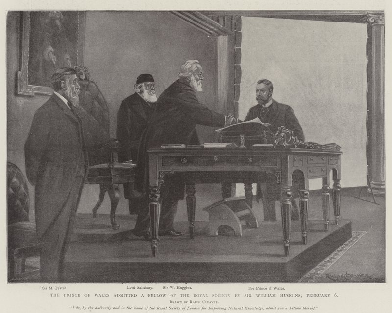 Książę Walii przyjęty do grona członków Royal Society przez Sir Williama Hugginsa, 6 lutego autorstwa Ralph Cleaver