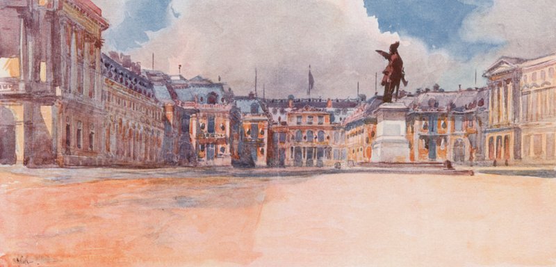 Pałac wersalski, strona zwrócona w stronę sądów, Wersal autorstwa Rene Binet
