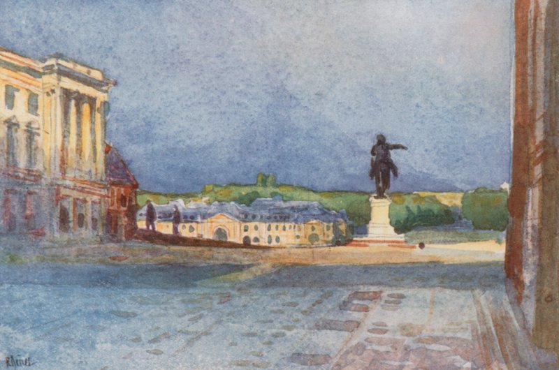 Dwór Królewski, z posągiem Ludwika XIV, Wersal autorstwa Rene Binet