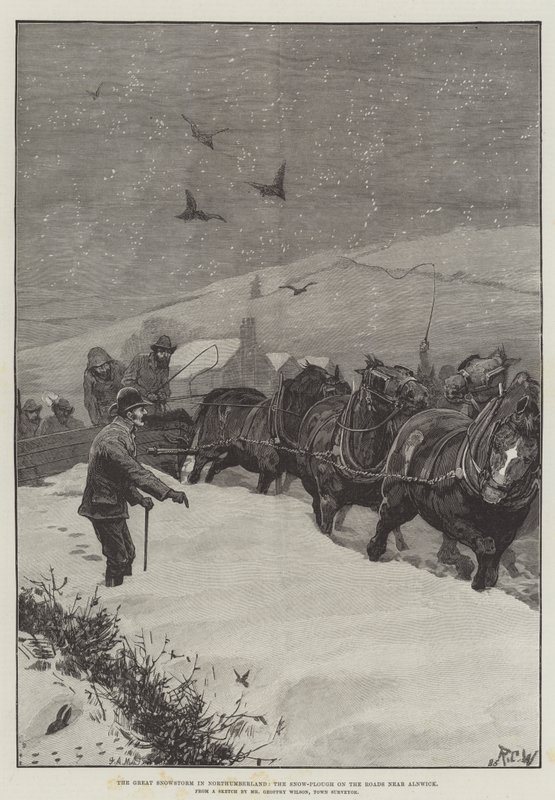 Wielka burza śnieżna w Northumberland, pług śnieżny na drogach w pobliżu Alnwick autorstwa Richard Caton Woodville junior