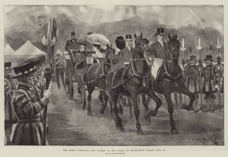 Królowa inspekcja Yeomenów Gwardii w Pałacu Buckingham, 23 czerwca autorstwa Richard Caton Woodville junior