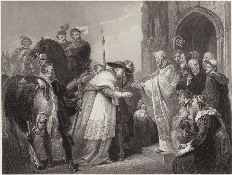 Kardynał Wolsey w opactwie Leicester (grawerowanie) autorstwa Richard (after) Westall