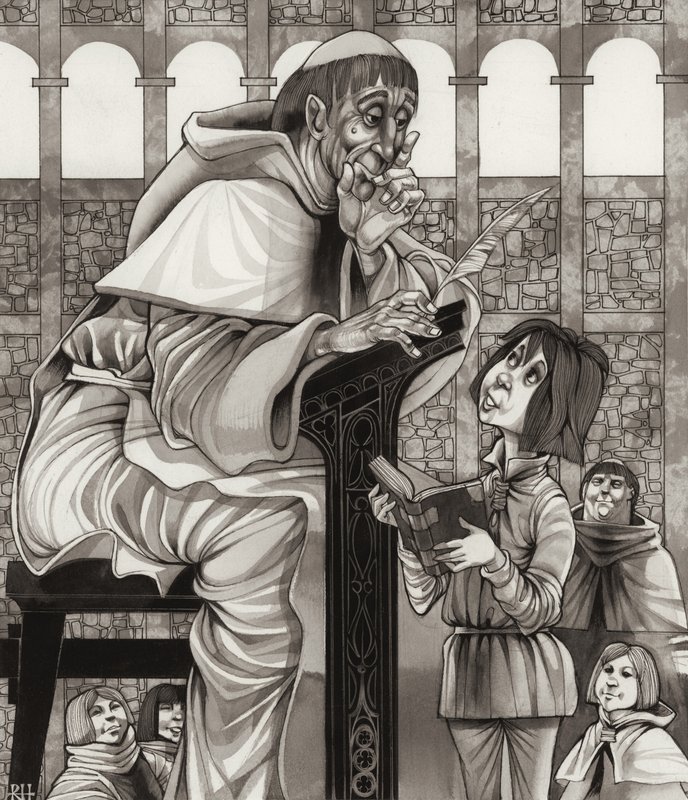 Szkoła mnichów (gwasz na papierze) autorstwa Richard Hook