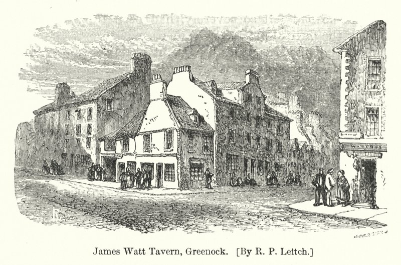 James Watt Tavern, Greenock (grawerowanie) autorstwa Richard Principal (after) Leitch